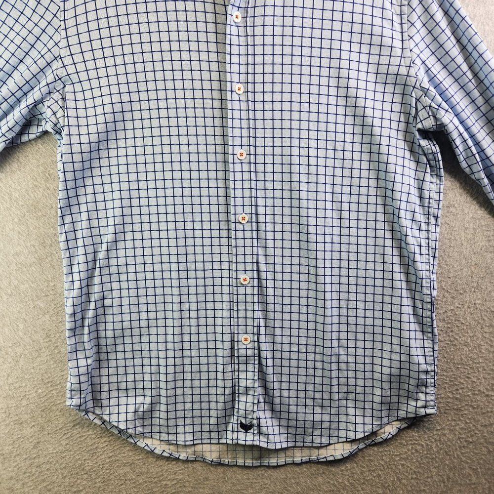 Butter Cloth Shirt Mens Large Blue Grid Check Flip Cuff Regular Fit Lightweight - Picture 4 of 16